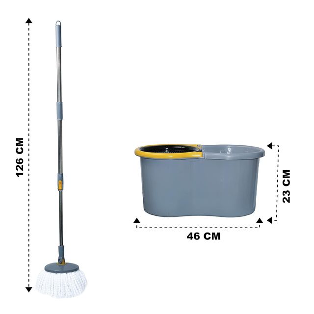 Esquire Elegant 360 Spin Bucket Mop Set With Easy Wheels and Additional Refill - Grey Color
