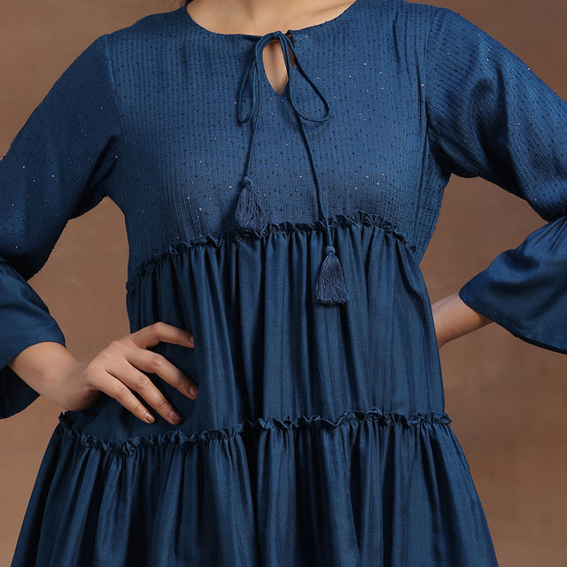 Libas Women's Embellished Silk Blend A-line Kurti | 29142 29142 | Blue - XL