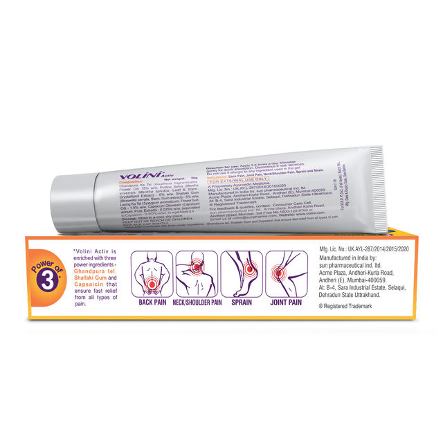 Volini Activ Pain Relief Gel for Sprain, Muscle, Joint, Neck & Low Back Pain