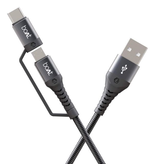 boAt 2 in 1 Type-C & Micro USB Stress Resistant, Sturdy Cable - Deuce USB 300 (Mercurial Black)