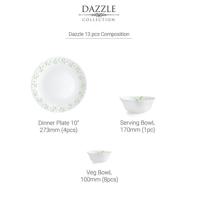 Cello Opalware Dazzle Series Tropical Lagoon Dinner Set | | Set Of 13, White