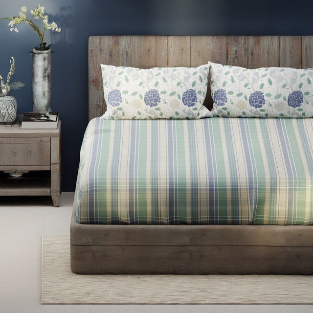Kopa Bamboo Micro King Bedsheet With 2 Pillow Covers -3pc set (santiago) checks-green/blue