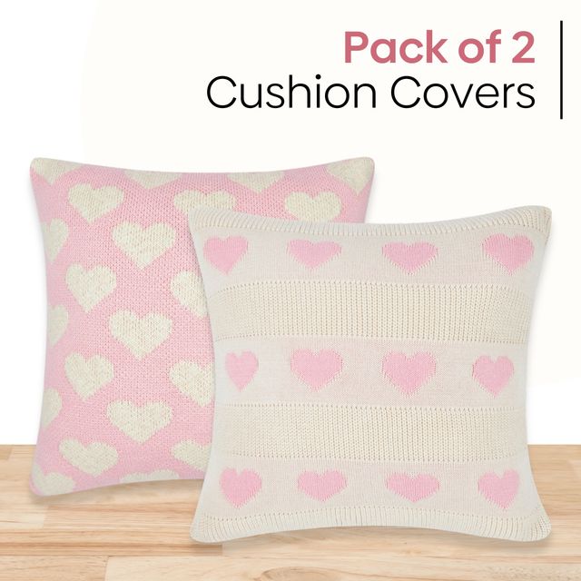 Haus & Kinder Blush Heart Duo | Pack Of 2 Cushion Cover