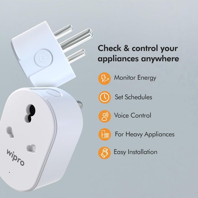 Wipro 16A Wi-Fi Smart Plug with Energy Monitoring (Works with Alexa and Google Assistant)
