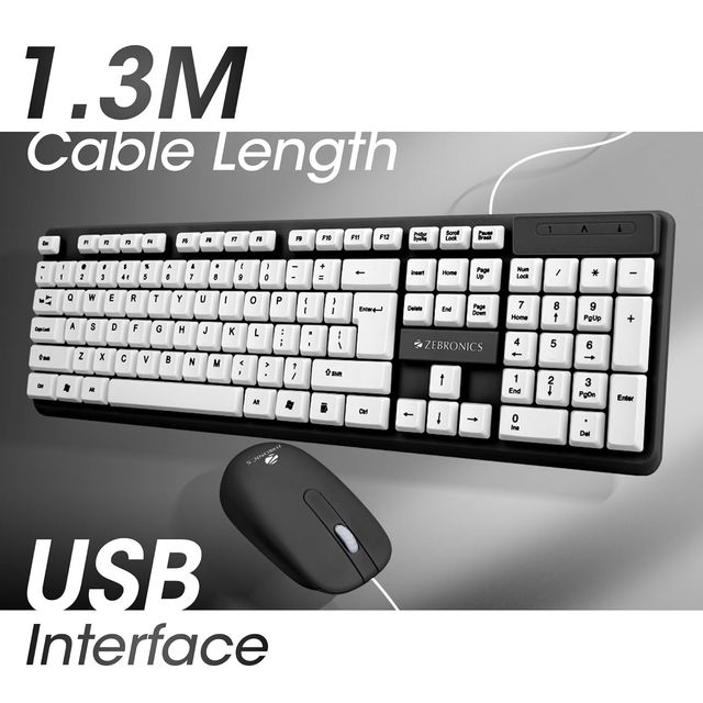 Zebronics Judwaa 541 Usb Keyboard and Mouse Combo for Computers & Laptops | 1200 Dpi | Black+white
