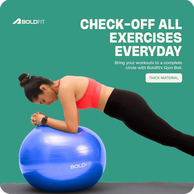 Boldfit Gym Ball For Exercise 65Cm Anti Burst Exercise Ball With Foot Pump-Blue
