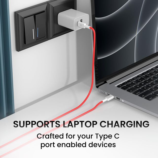 Portronics Konnect Link C Square 100W Type C to C Fast Charging PD Cable | 480Mbps Data - Red