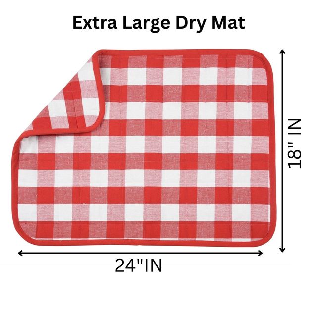 Lushomes Dish Drying Mat - Red Checks | 18 x 24 inch
