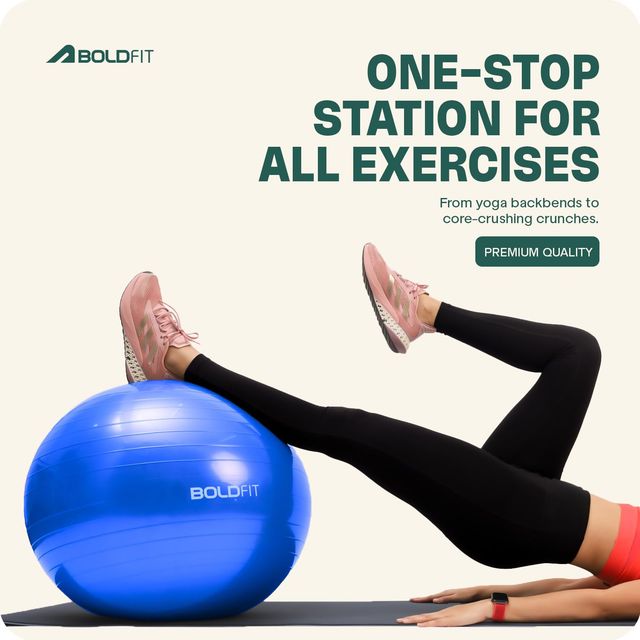 Boldfit Gym Ball For Exercise 65Cm Anti Burst Exercise Ball With Foot Pump-Blue