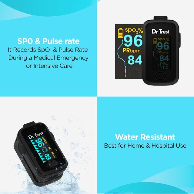 Dr. Trust Signature FingerTip with AUDIO VISUAL ALARM water resistant(Black)Pulse Oximeter