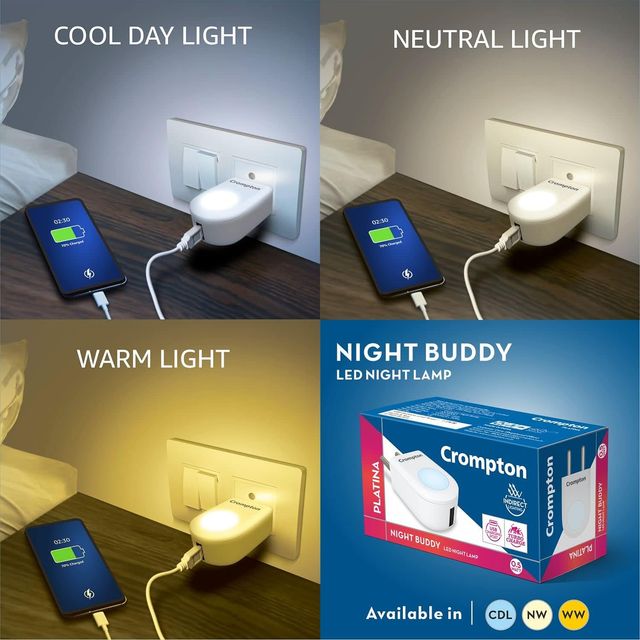 Crompton Night Buddy 0.5 Watt Night Lamp With Usb Charging Adapter Port (Warm White)