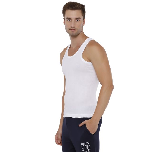 Rupa Frontline Men's Solid Super Combed Cotton Vest | White - S