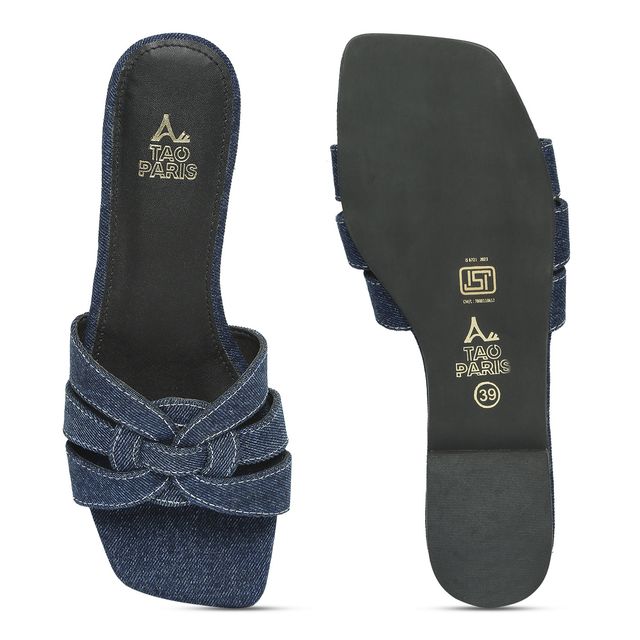 Tao Paris Denim Open Toe Flats Women's Dark Blue | UK3