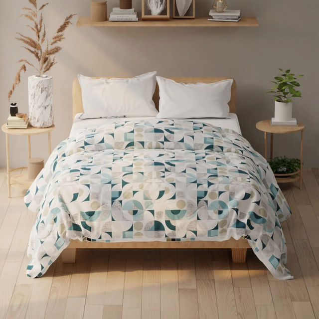 Kopa Super Soft Microfiber Double Comforter for All Weather | Double Size- Geometric | Blue, White