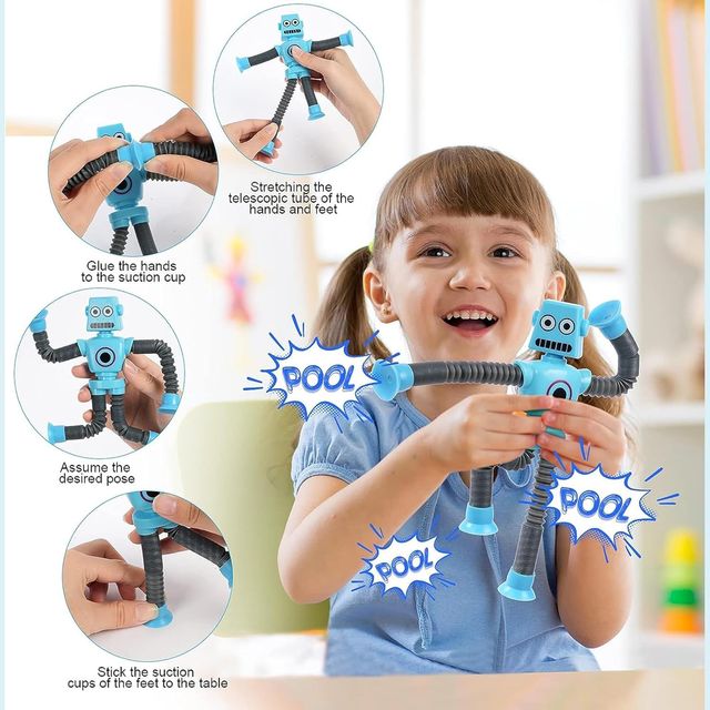 Kidology LED Telescopic Suction Cup Robotics Toy, Pop Tubes Fidget Toys, Shape Changing