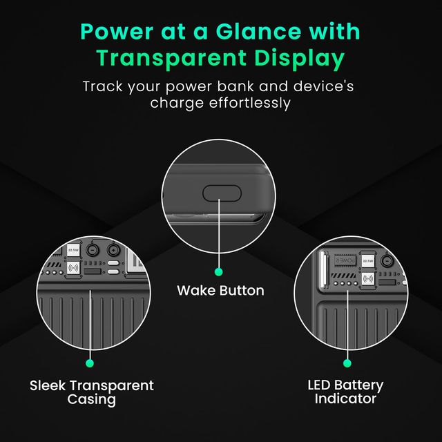 Portronics Luxcell Wireless Mini 10k 10000mAh 15W Magnetic Wireless Fast Charging Power Bank -Black