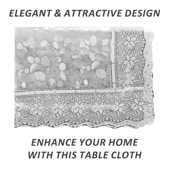 Kuber Industries PVC Waterproof Stone Print 90x60 Inch Dining Table Cover Silver Lace (Silver)
