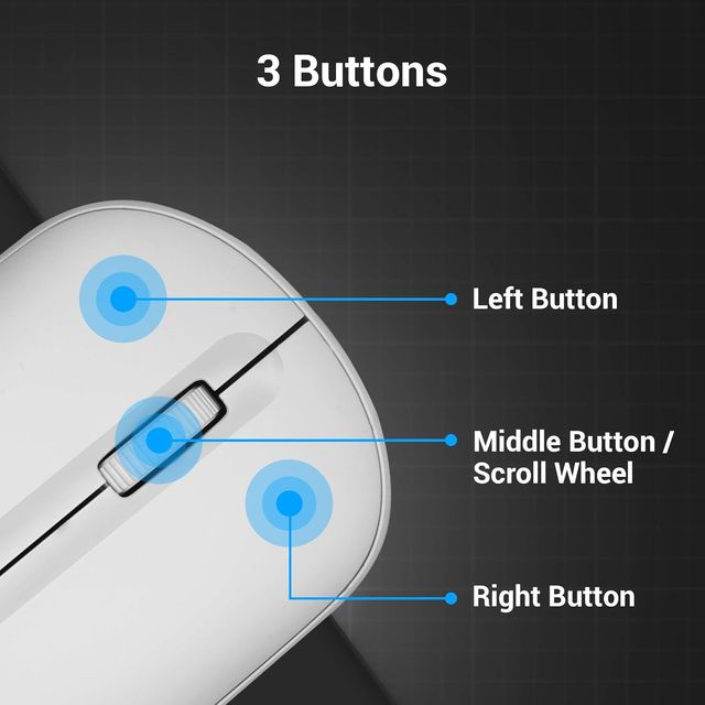 Zebronics Pulse Wireless Mouse, Multi Connectivity, Dual Bluetooth Laptop Computer (White)