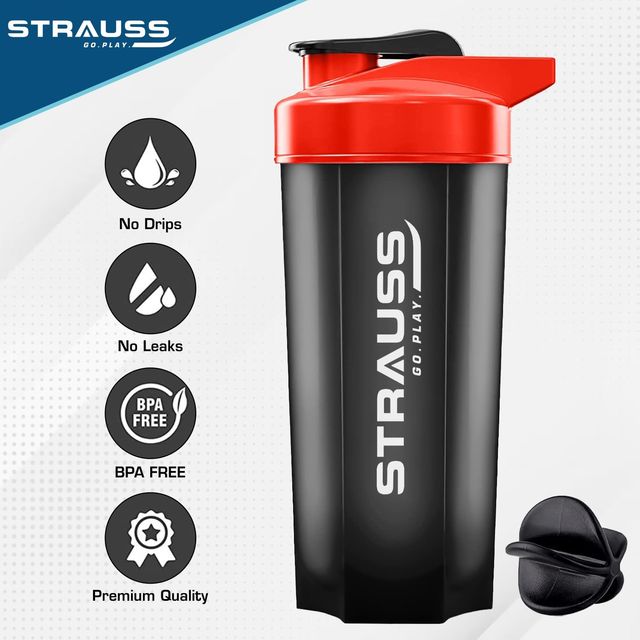 Strauss Premium Recharge Shaker Bottle, (Black/Red)