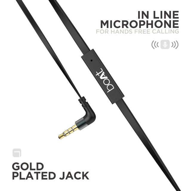 boAt Bassheads 200 in ear Earphones w/ Super Extra Bass, One Button Mic & Tangle Free Cable (Black)