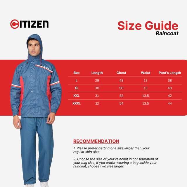 Buy Citizen Reversible Series Raincoat With Pant - Blue -CR016-XL