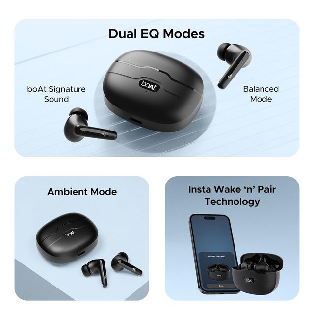 boAt Airdopes Unity ANC TWS Earbuds w/ 50H Playtime, ANC Upto 32 dB & Dual Mics with ENx Tech (Black)
