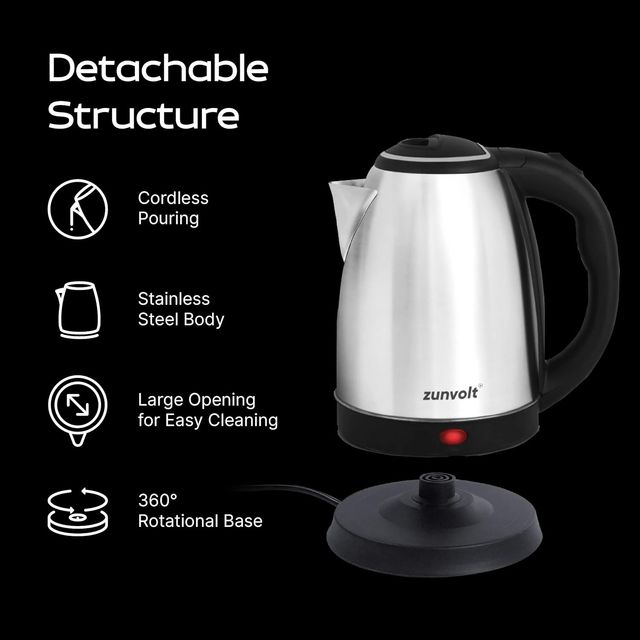 ZunVolt 1.8L Electric Kettle | 1.8 L | Silver | Black