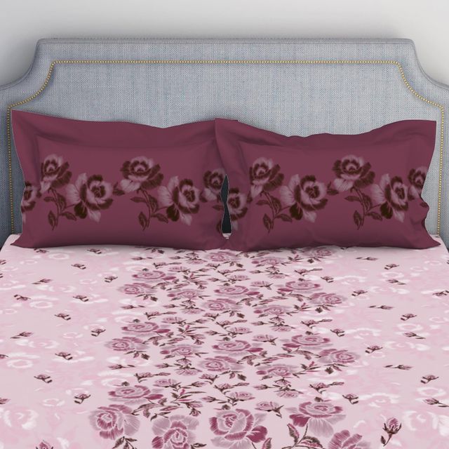 Spaces 144 Tc 100% Cotton Bedsheet For Double Bed With 2 Pillow Cover -Pink-1074551