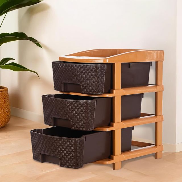 Kuber Industries Modular 3-Layer & 53 L Plastic Drawer Storage Organiser | Chocolate Brown