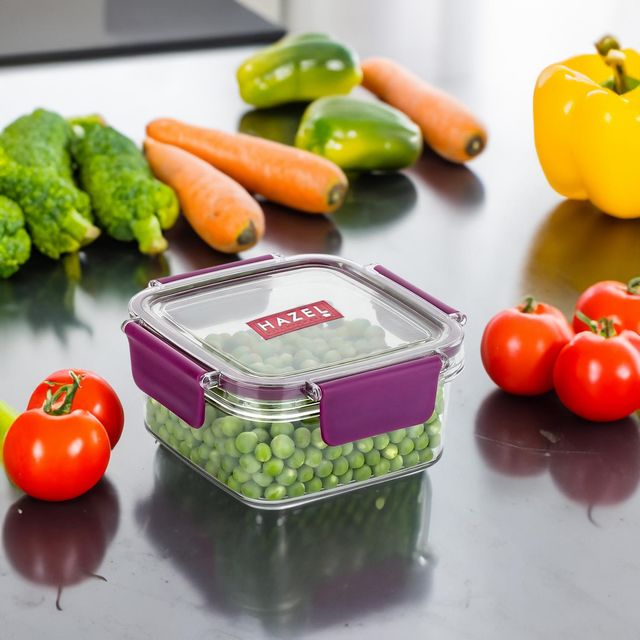 HAZEL Plastic Square Container - 600 ml Airtight | Leak Proof | Microwave Safe Dabba