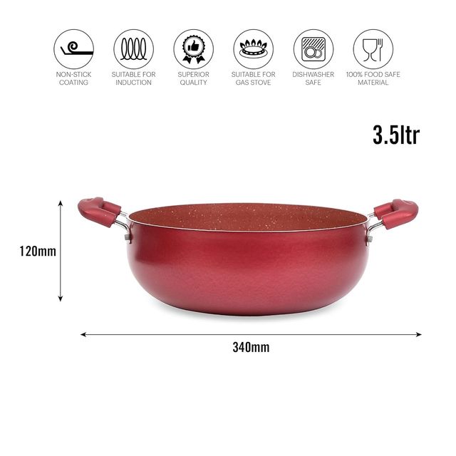 Cello Non-Stick Crown Induction Base Kadhai 3.5L| Maroon