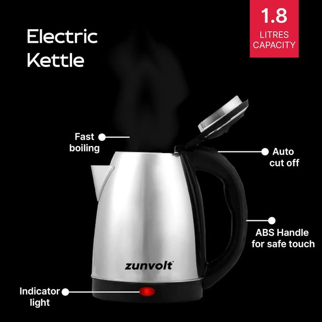 ZunVolt 1.8L Electric Kettle | 1.8 L | Silver | Black