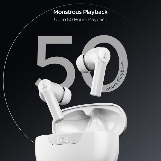 boAt Airdopes 300 TWS Earbuds w/ 50H Playtime, 4 Mics AI-ENx, Spatial Audio & Multi-Point Connectivity (Chrome White)