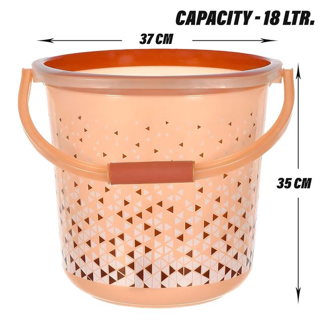 Kuber Industries 18 L Unbreakable Plastic Bucket for Bathroom | Triangle Print | Brown