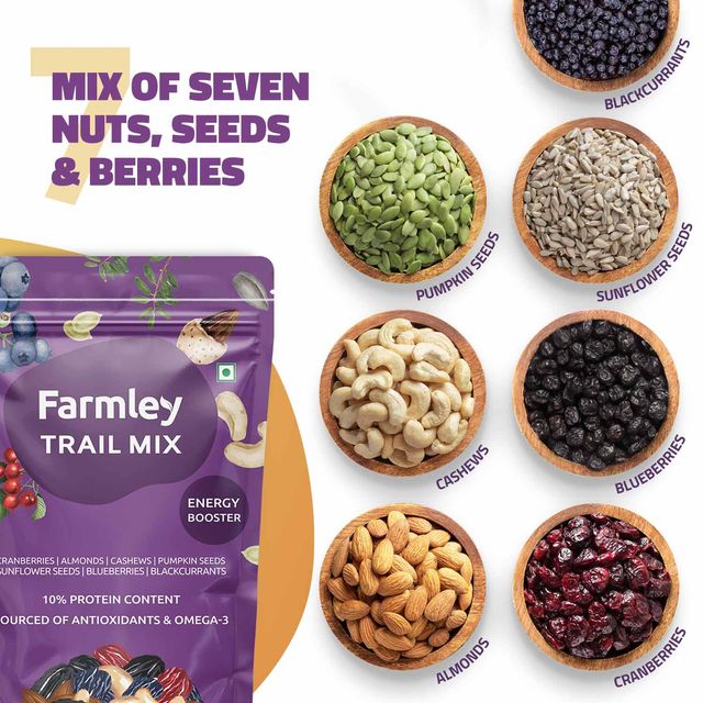 Farmley Trail Mix Dry Fruit- Almonds, Cashews, Cranberries, Blueberries, Blackcurrant & More