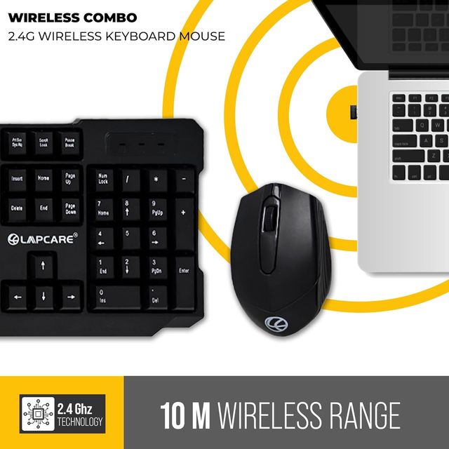 Lapcare Wireless Combo Wl204 Keyboard Printing + Uv Coating| No Fading Letters| 1600 Dpi