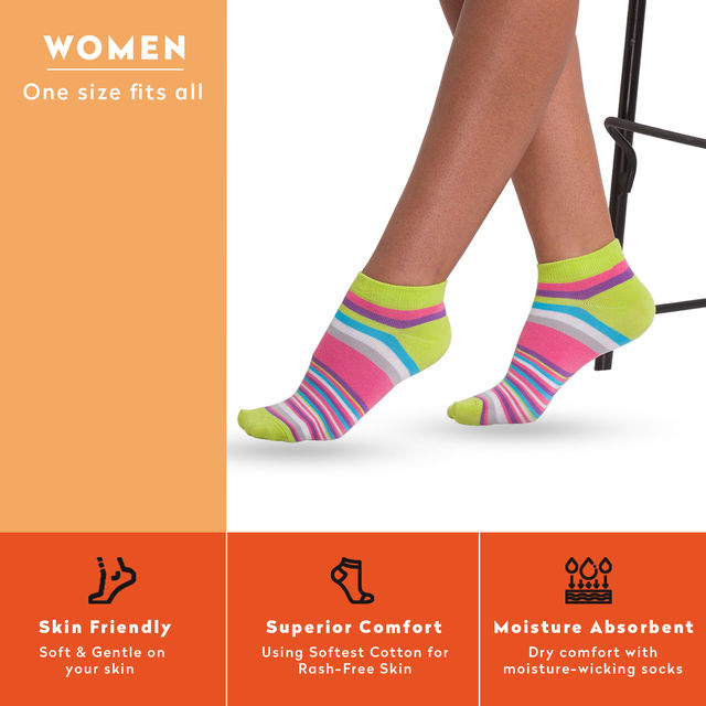 Supersox Women's Patterned Combed Cotton Ankle Socks | Multicolour - Free Size
