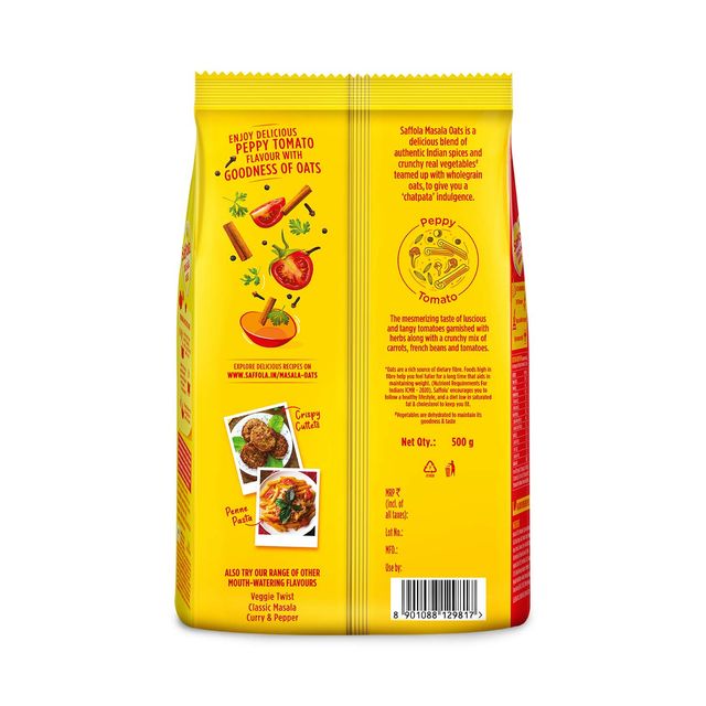 Saffola Masala Oats | Peppy Tomato | Anytime Snack | Ready in 3 mins | Millets Goodness |500g
