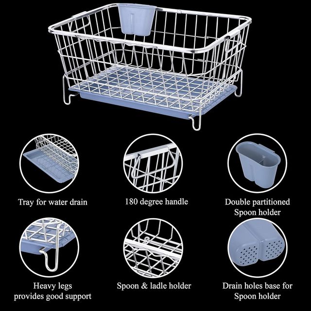 Capsicum Stainless Steel Dish Drainer | After Wash Utensils Basket (Dish Rack With Tray)