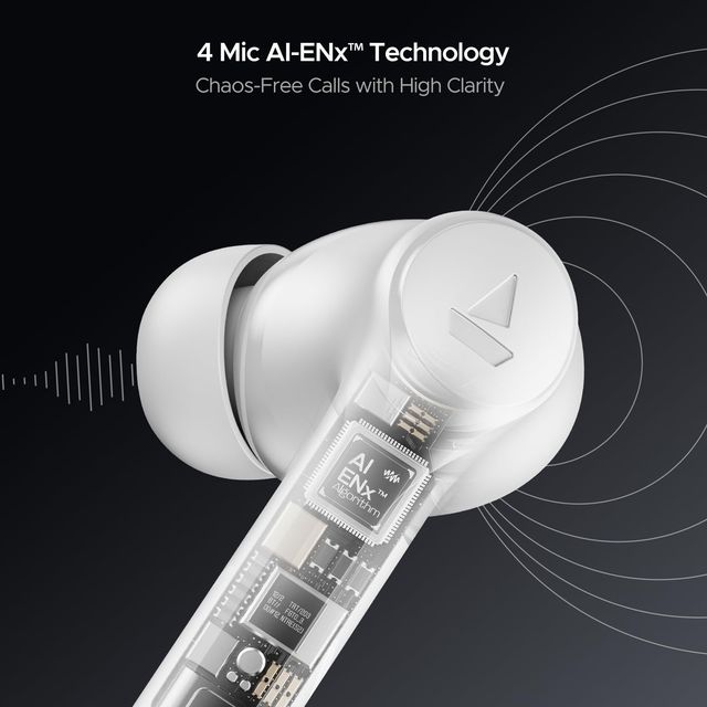 boAt Airdopes 300 TWS Earbuds w/ 50H Playtime, 4 Mics AI-ENx, Spatial Audio & Multi-Point Connectivity (Chrome White)