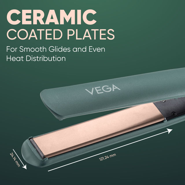 VEGA Salon Smooth Hair Straightener For Women With Ceramic Coated Plates Green (Vhsh-42)
