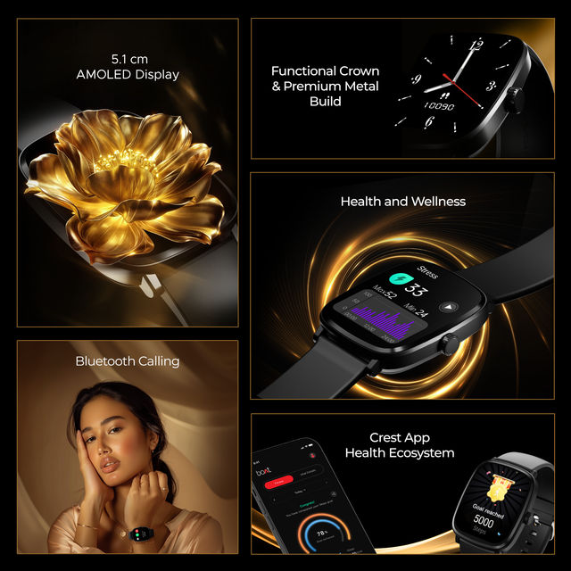 boAt Ultima Regal Smartwatch | 2.01" AMOLED Display | BT Calling | Functional Crown - Active Black
