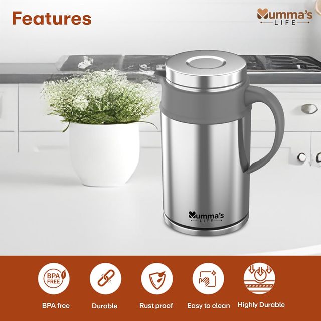 Mumma's Life Insulated Steel Flask Food Grade Plastic | High Grade Stainess Steel Grey (800Ml)