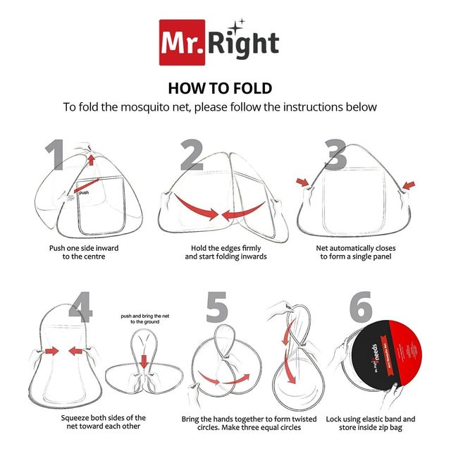 Mr. Right Foldable Mosquito Net For Single Bed | WHite - 6 x 4 ft