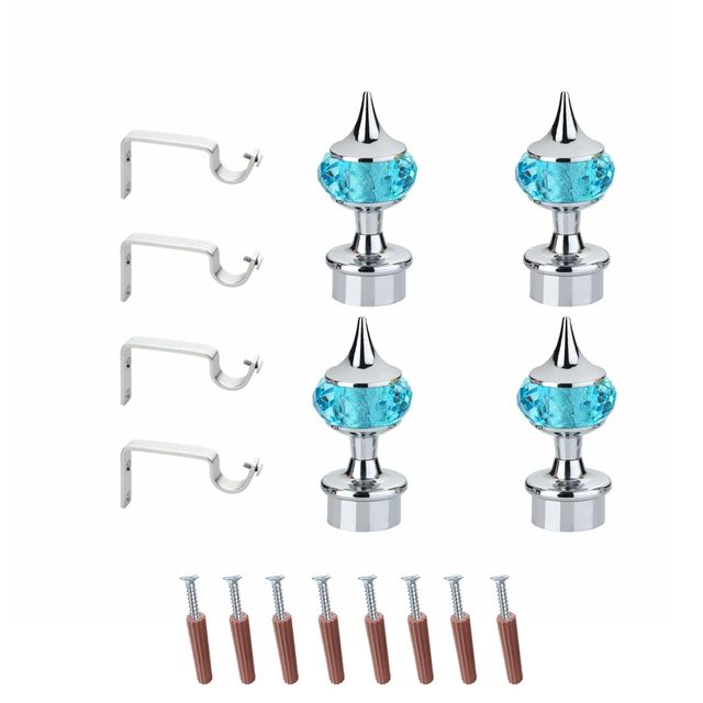 Gloxy Single Diamond Aluminium Curtain Bracket | 1 inch Support | 4 Pair, Silver mix Sky Blue