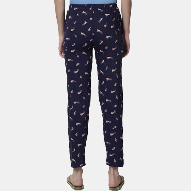 Kryptic Women's Pure Cotton Printed Lounge Pant | Navy - L