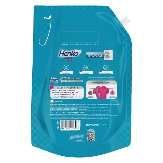 Henko Matic Front Load Detergent Liquid Refill Pouch