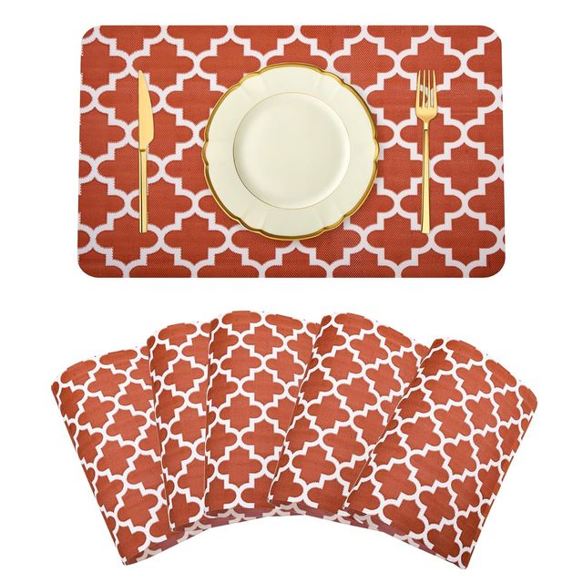 Kuber Industries PVC 6 Piece Set Placemat | Anti-Slip Table Mat Set | Hexagon Design | Red