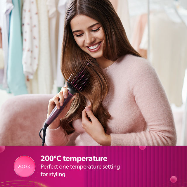 Philips Hair Straightener Brush|Naturally Straight Hair in 5 Min|Thermoprotect Technology BHH730/00