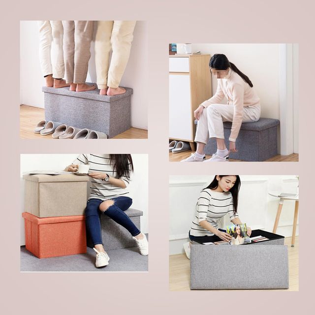 Kuber Industries Square Storage Stool|Wardrobe Organizer for Clothes-Books | M ZH006BU | Navy Blue